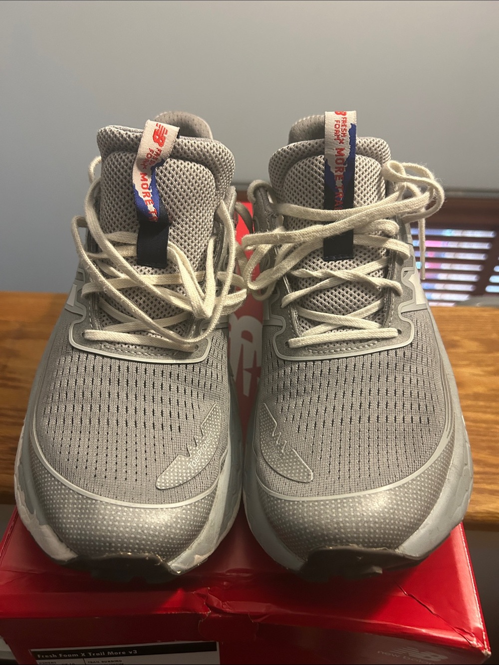 New Balance Gray Mesh Lace-Up Sneakers with Red Logo Tab